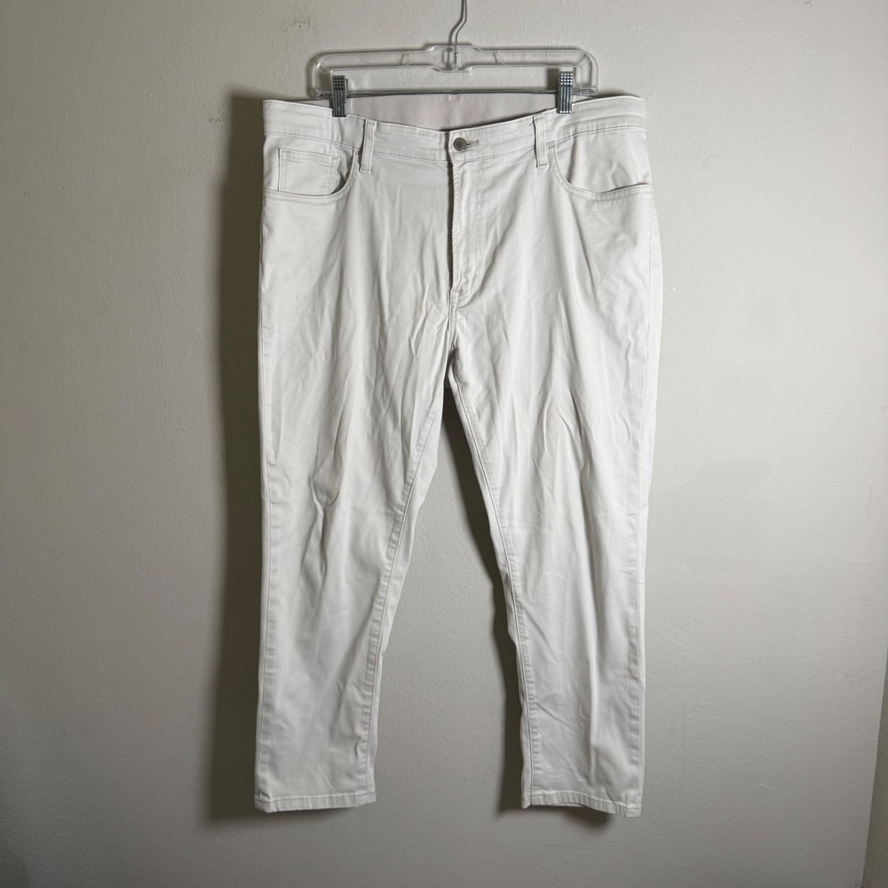 Uniqlo EZY Jeans Mens XL Off White Beige Stretch Slim‎ Tapered Pants 321-413158
